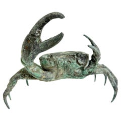 Cute Metal Verdigris Crab Sculpture Figure Statue Metal, Vintage, Italy, 1960s