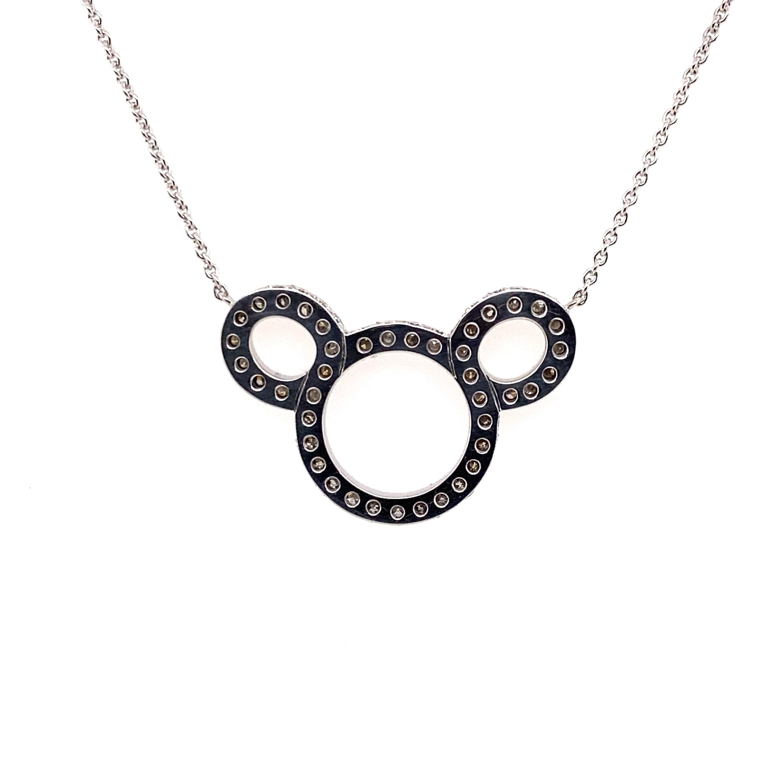 Cute Mickey Mouse Pendant Necklace with Diamonds in Gold In Excellent Condition For Sale In Lucerne, CH