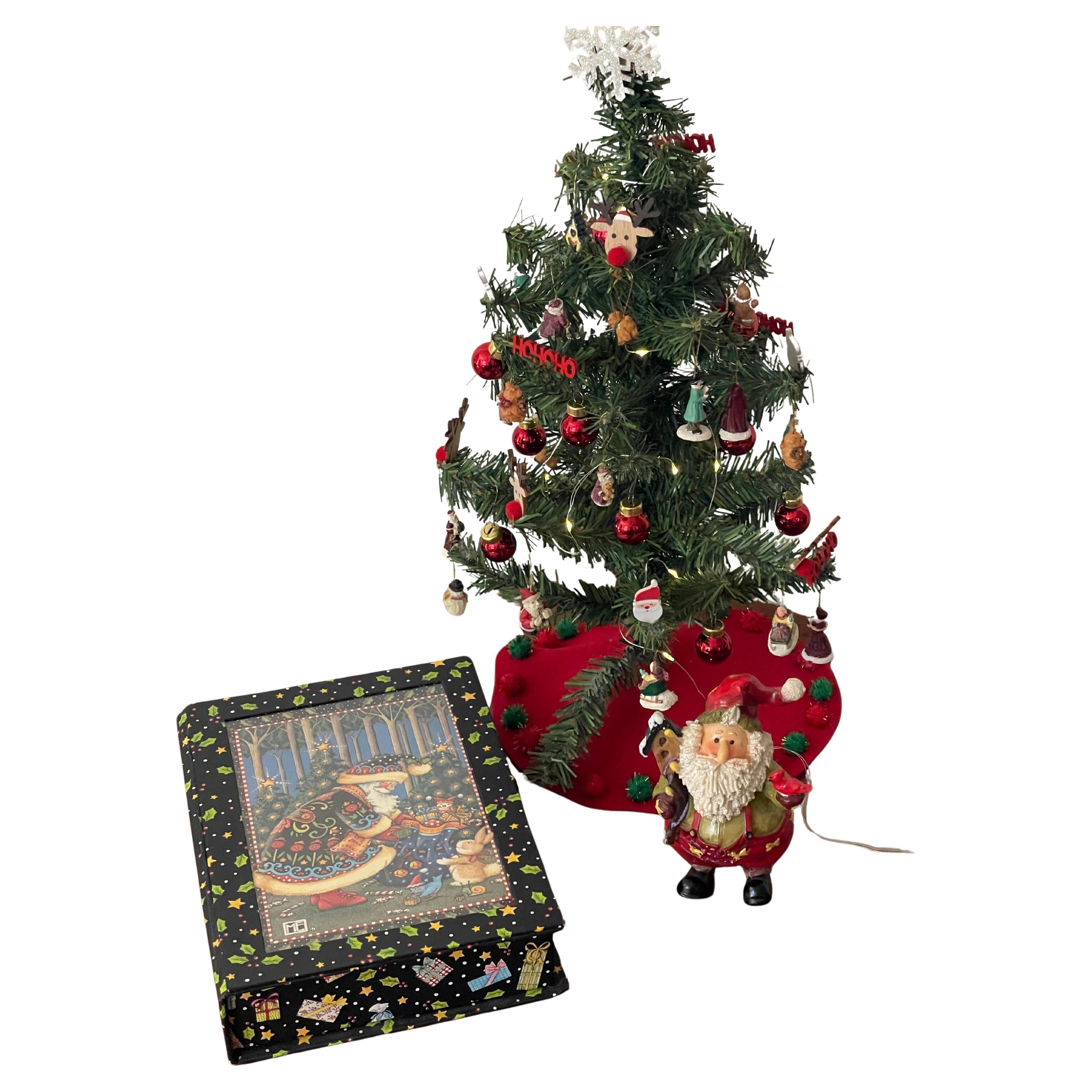 Cute Miniature Christmas Tree with Lights and Santa Claus Christmas Decor