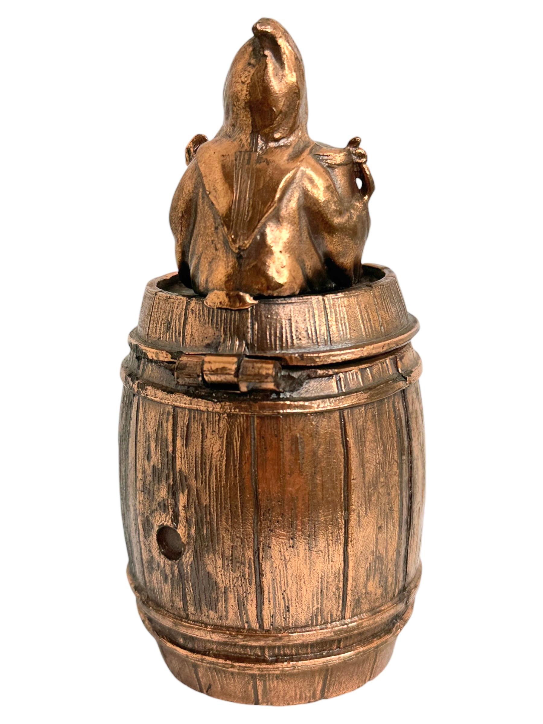 Cute Munich Child on Barrel Metal Money Box Piggy Bank, Antique German 1920s For Sale 4