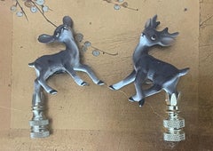 Cute Pair Bambi Deer Figurines Lamp Finials