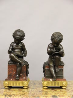 Cute Pair of 19th Century Bronze Children Depicting the Arts and Literature