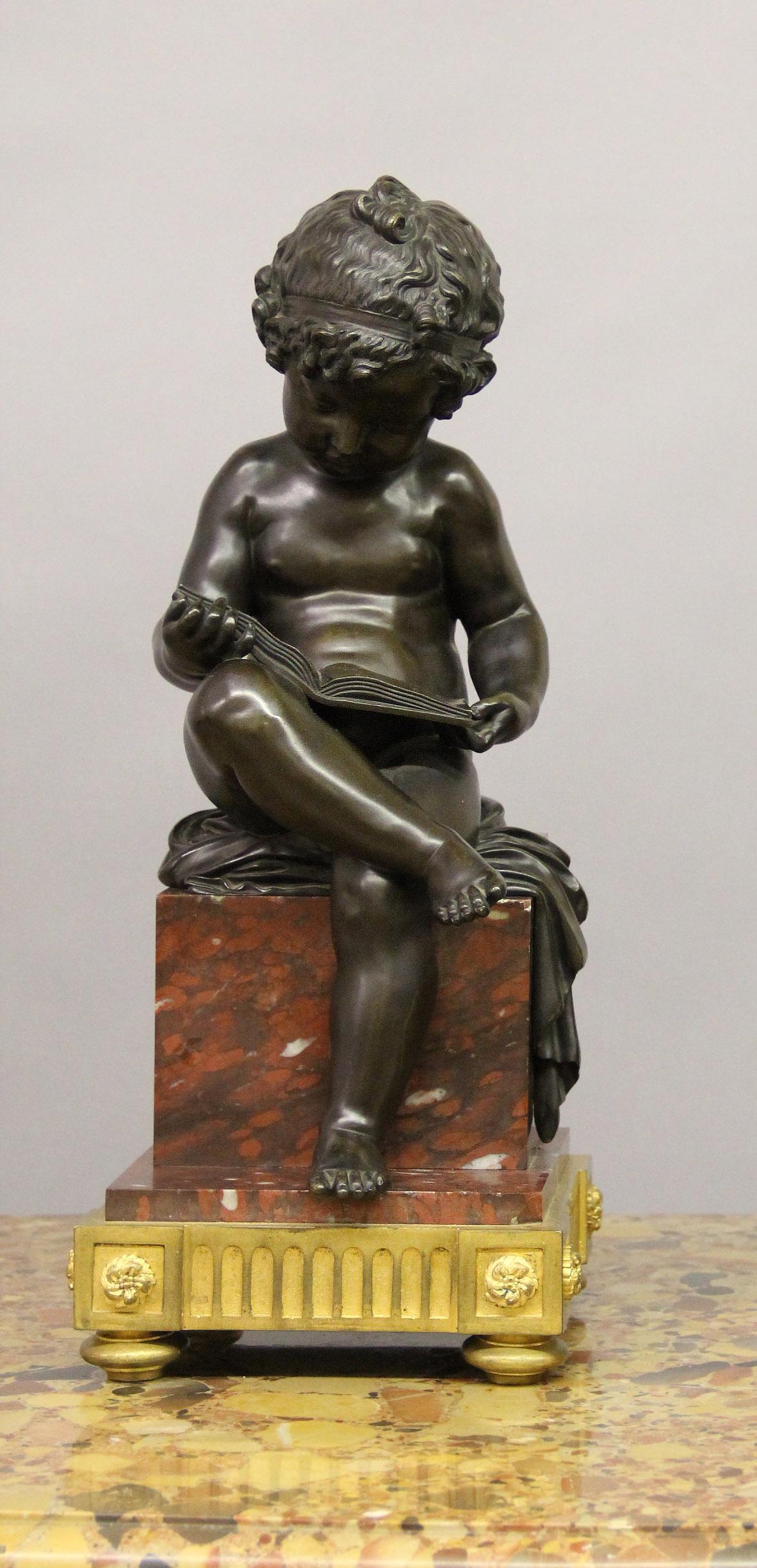 Simpática Pareja de Niños de Bronce del Siglo XIX que Representan las Artes y la Literatura Belle Époque en venta