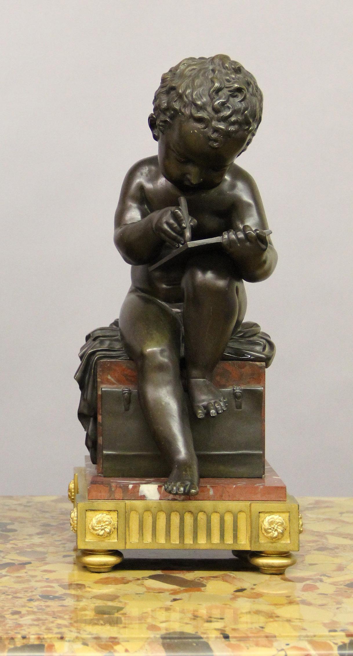 Simpática Pareja de Niños de Bronce del Siglo XIX que Representan las Artes y la Literatura Dorado en venta