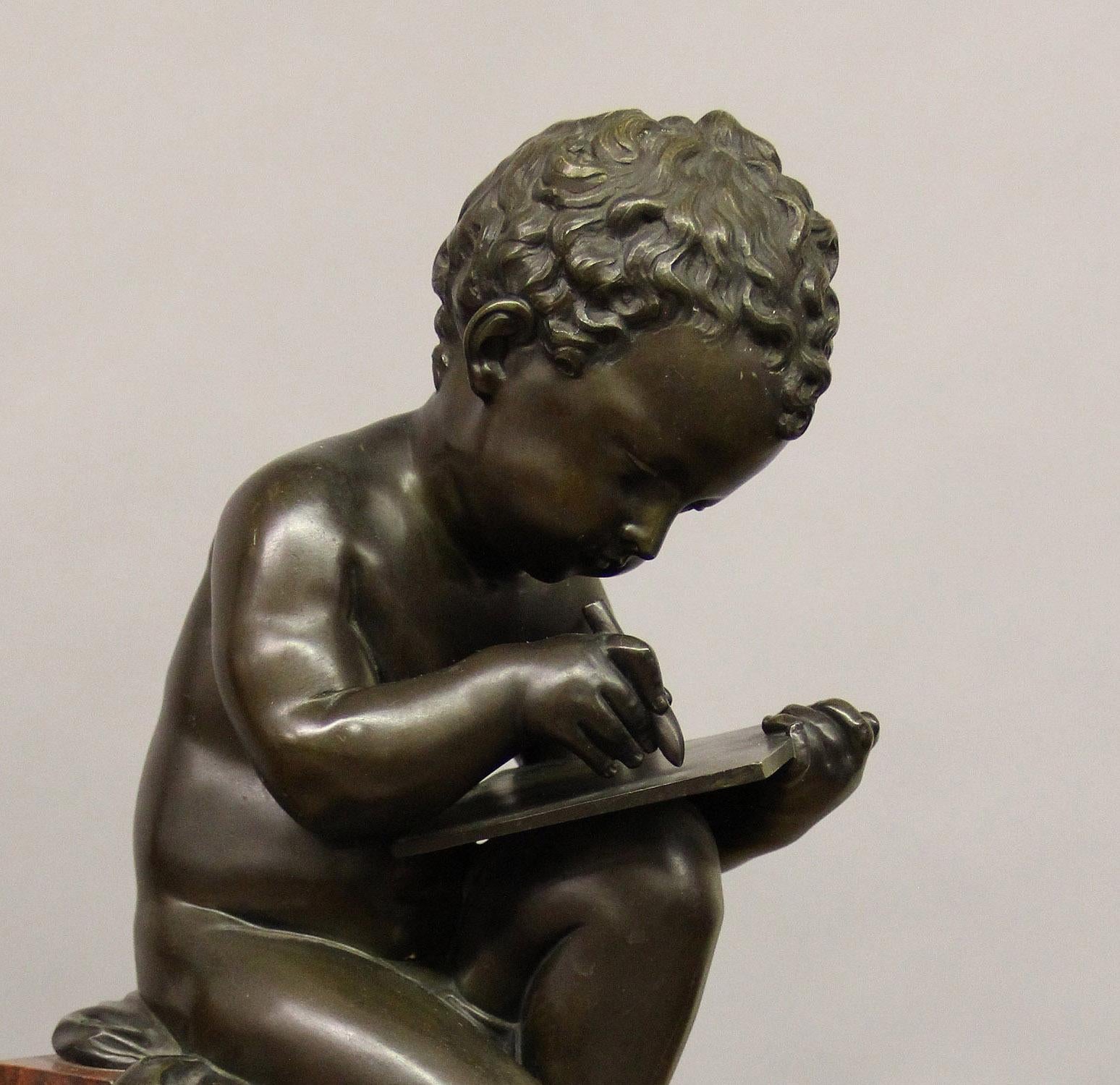 Simpática Pareja de Niños de Bronce del Siglo XIX que Representan las Artes y la Literatura siglo XIX en venta
