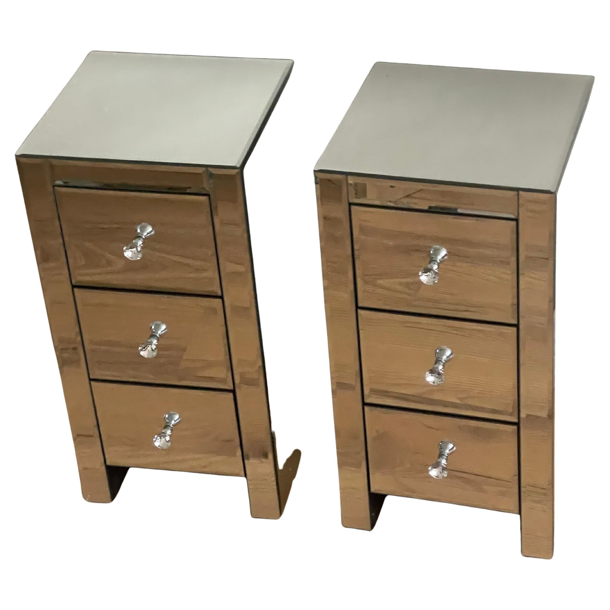 Cute Pair of Bevelled Mirrored Small Commodes For Sale