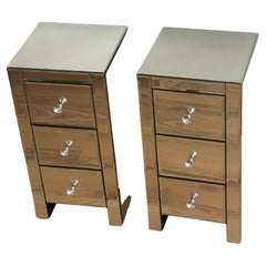 Cute Pair of Bevelled Mirrored Small Commodes