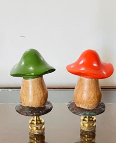 Cute Pair of Mushrooms Figurines Lamp Finials
