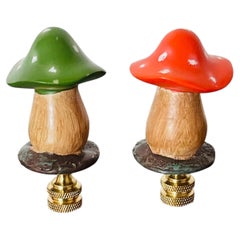 Cute Pair of Mushrooms Figurines Lamp Finials