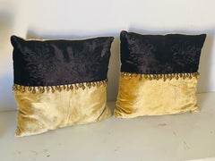 Cute Pair Small velvet lumbar Pillows with Beaded Fringes