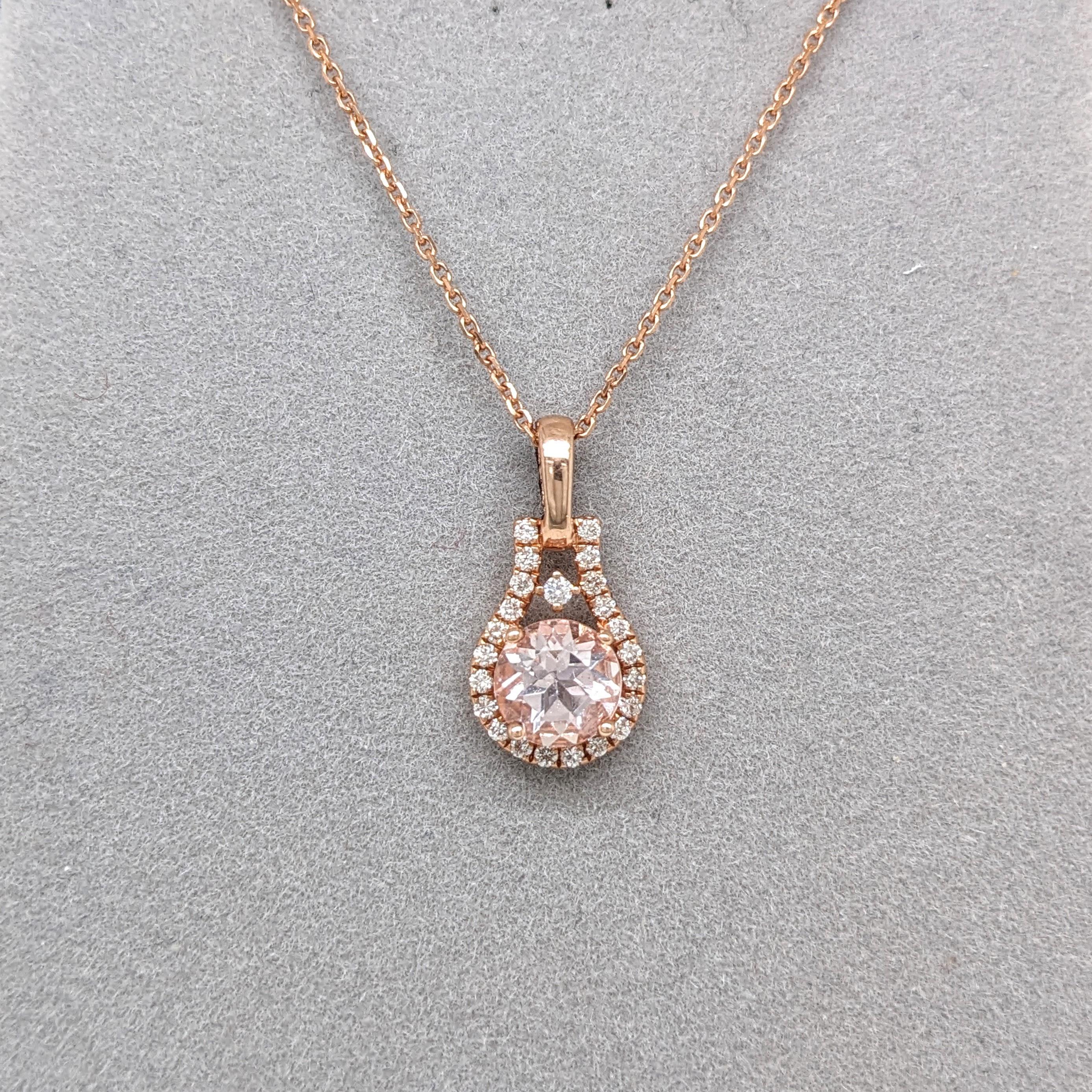 Simpatico ciondolo di morganite rosa con diamanti estratti dalla terra in oro rosa massiccio 14K In condizioni Nuovo in vendita a Columbus, OH