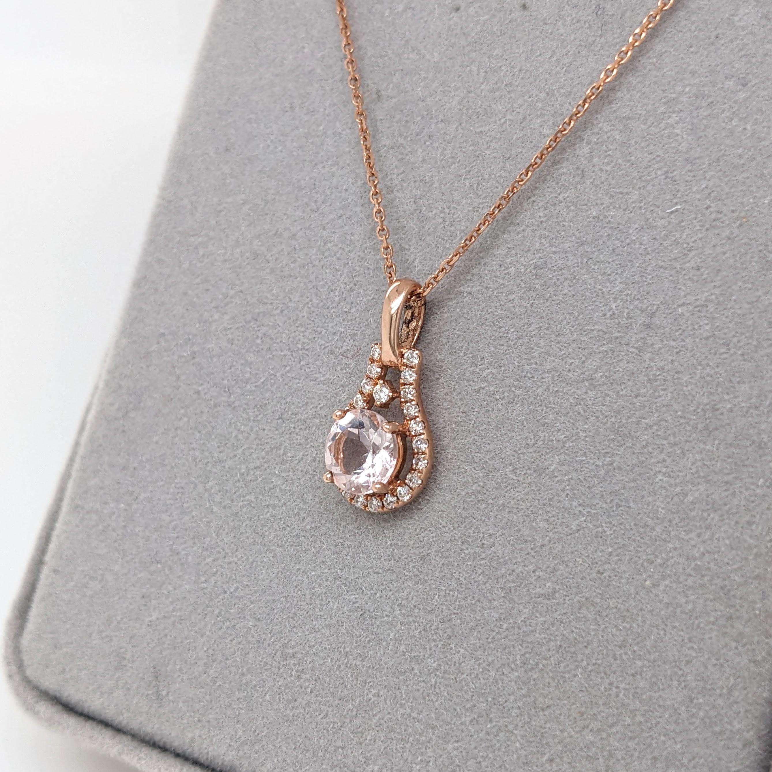 Donna Simpatico ciondolo di morganite rosa con diamanti estratti dalla terra in oro rosa massiccio 14K in vendita