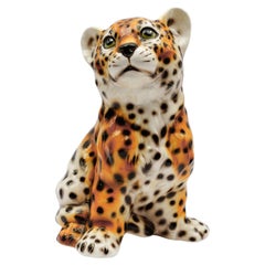 Simpatico cucciolo di leopardo realistico in ceramica, Italia, anni '60/'70