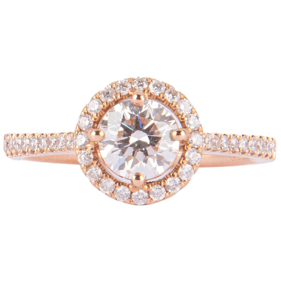 Cute Red Gold Solitaire Ring with Diamonds