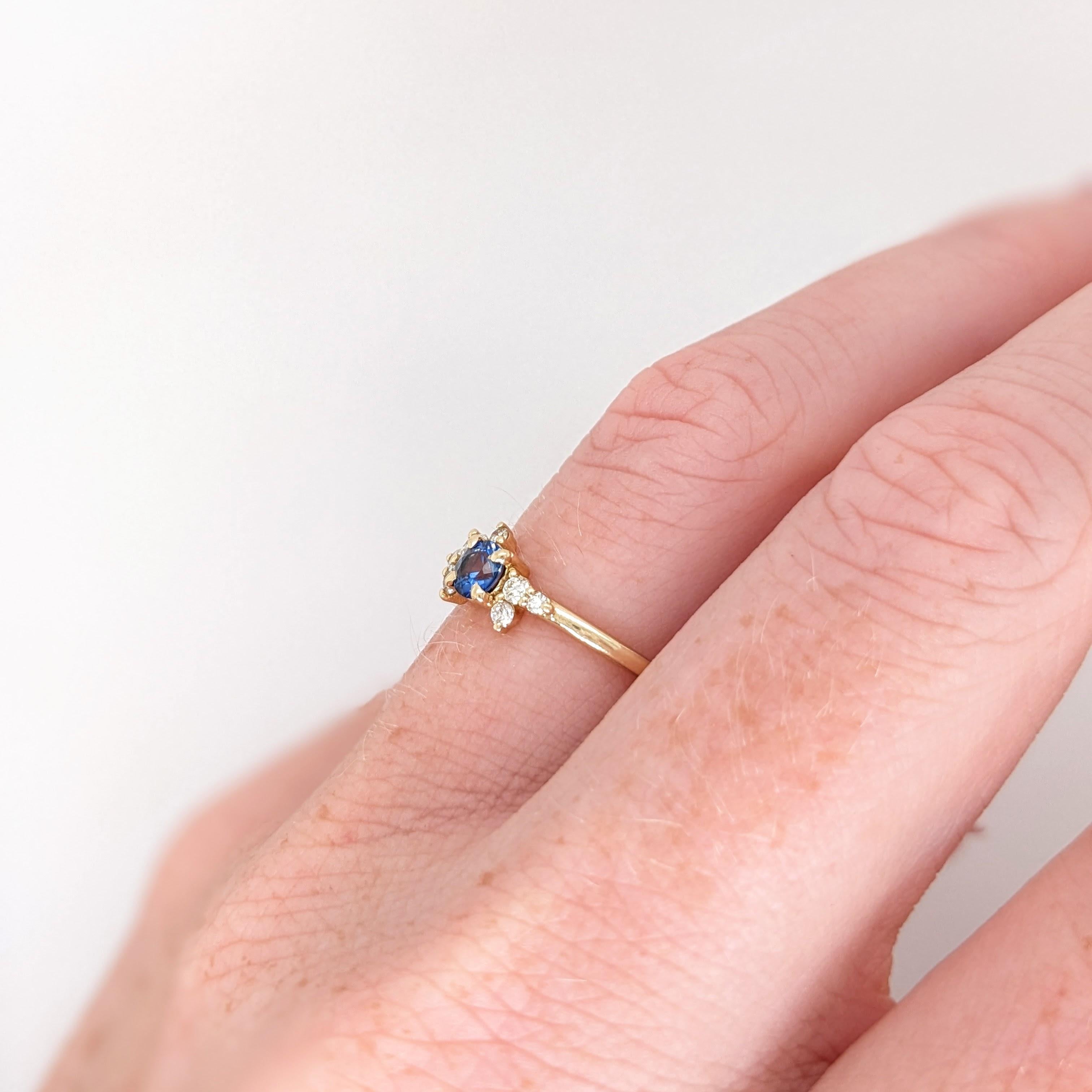 Cute Sapphire Ring w Earth Mined Diamonds in Solid 14K Yellow Gold  Round 4mm In New Condition For Sale In Columbus, OH