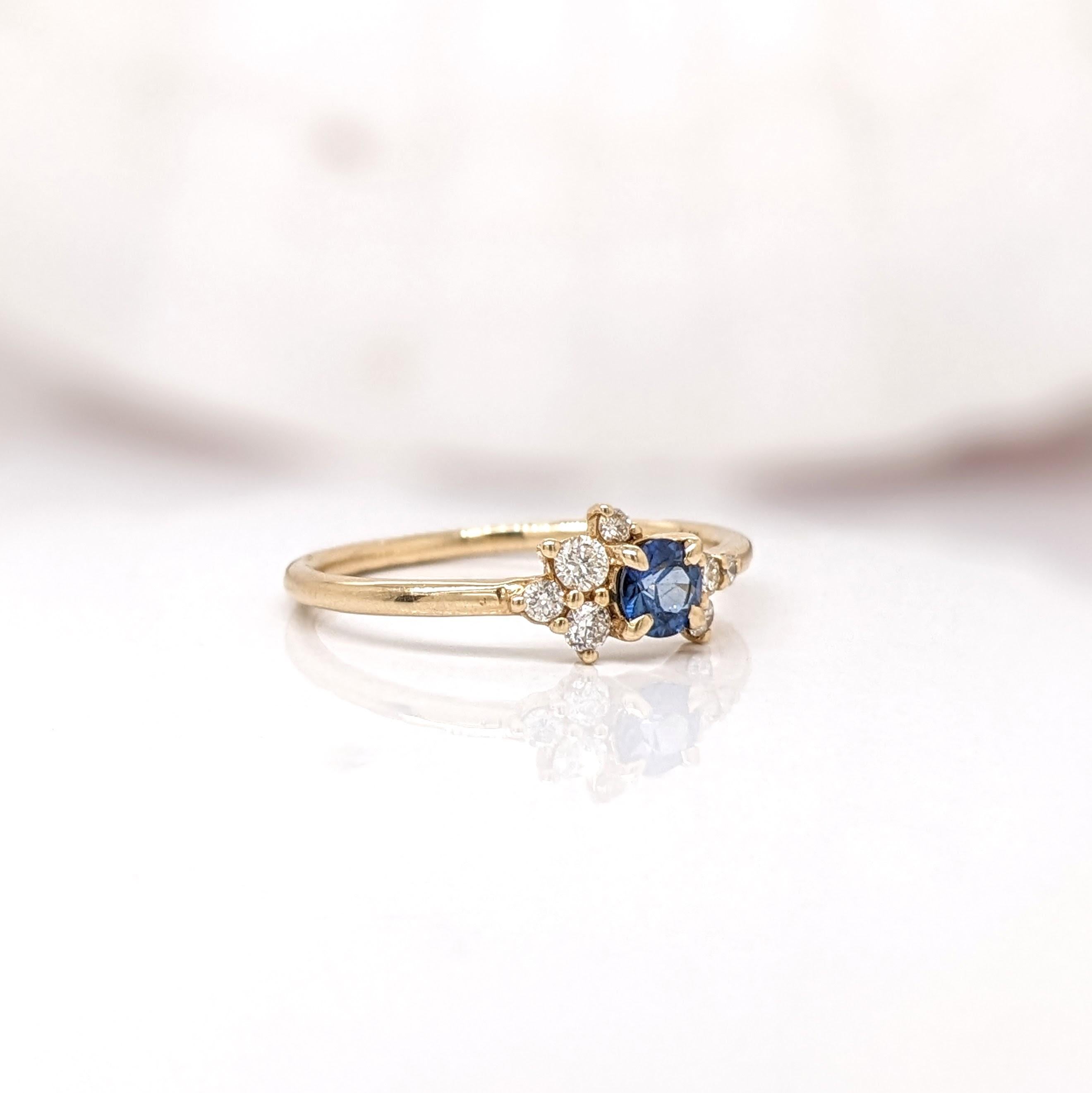 Cute Sapphire Ring w Earth Mined Diamonds in Solid 14K Yellow Gold  Round 4mm For Sale 1