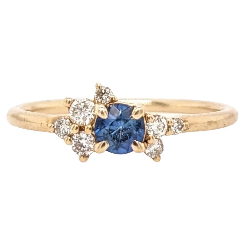 Cute Sapphire Ring w Earth Mined Diamonds in Solid 14K Yellow Gold  Round 4mm For Sale