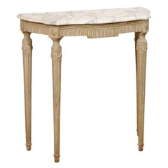 Cute Sized French Marble Top & Carved Wood Console Table, Turn of 19th/20th C.