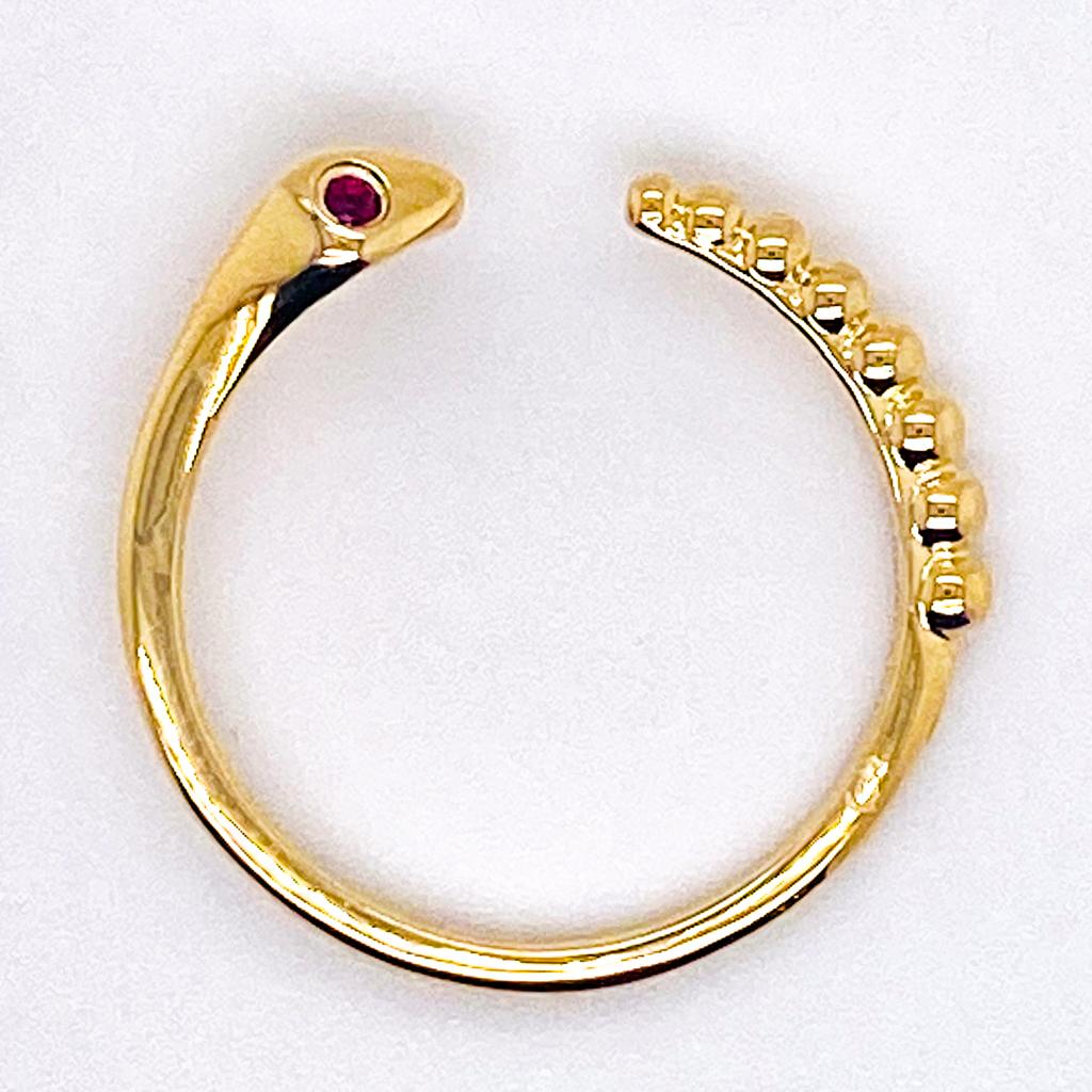 For Sale:  Cute Snake Negative Space Open Ring with Ruby Eyes, Baby Snake, 14K Gold LR52680 4