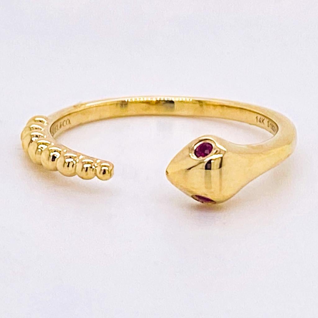 For Sale:  Cute Snake Negative Space Open Ring with Ruby Eyes, Baby Snake, 14K Gold LR52680 5