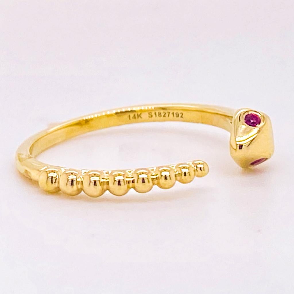 For Sale:  Cute Snake Negative Space Open Ring with Ruby Eyes, Baby Snake, 14K Gold LR52680 6