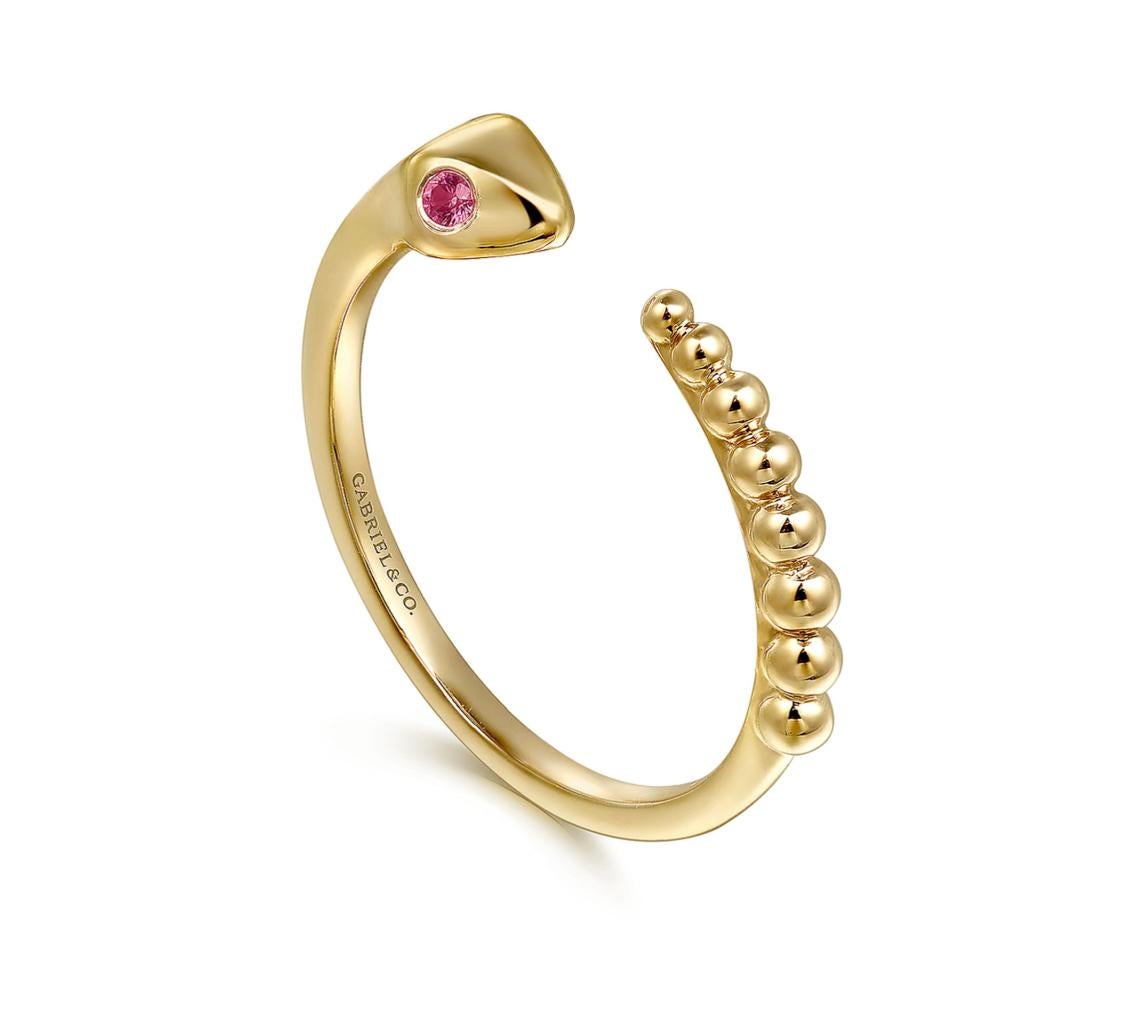 For Sale:  Cute Snake Negative Space Open Ring with Ruby Eyes, Baby Snake, 14K Gold LR52680 7