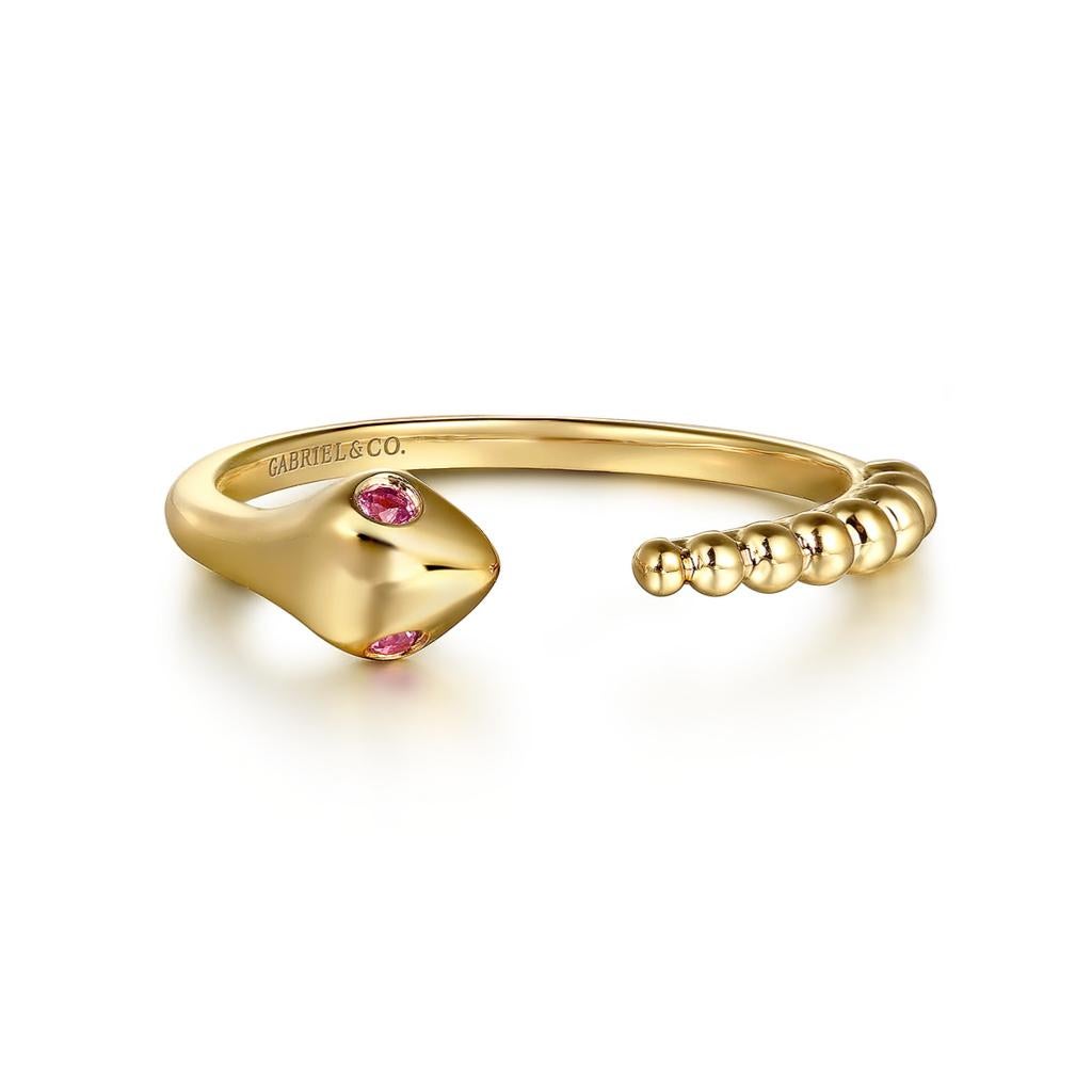 For Sale:  Cute Snake Negative Space Open Ring with Ruby Eyes, Baby Snake, 14K Gold LR52680 8