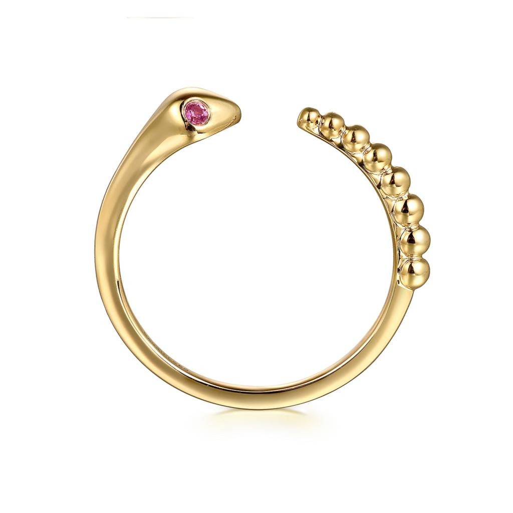 For Sale:  Cute Snake Negative Space Open Ring with Ruby Eyes, Baby Snake, 14K Gold LR52680 9