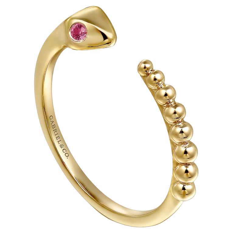 For Sale:  Cute Snake Negative Space Open Ring with Ruby Eyes, Baby Snake, 14K Gold LR52680
