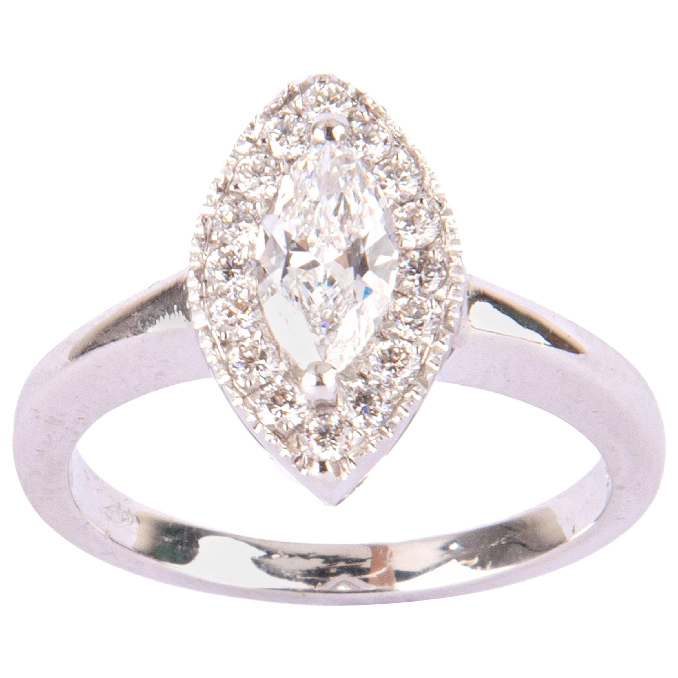 Cute Solitaire White Gold ring with Marquise Diamond