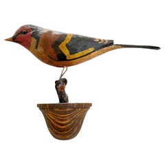 Simpatico uccello in legno intagliato a mano di Vichtauer, Black Forest Folk Art, Austria, anni 1890
