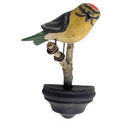 Cute Vichtauer Hand Carved Wood Bird Black Forest Folk Art Austria 1890s