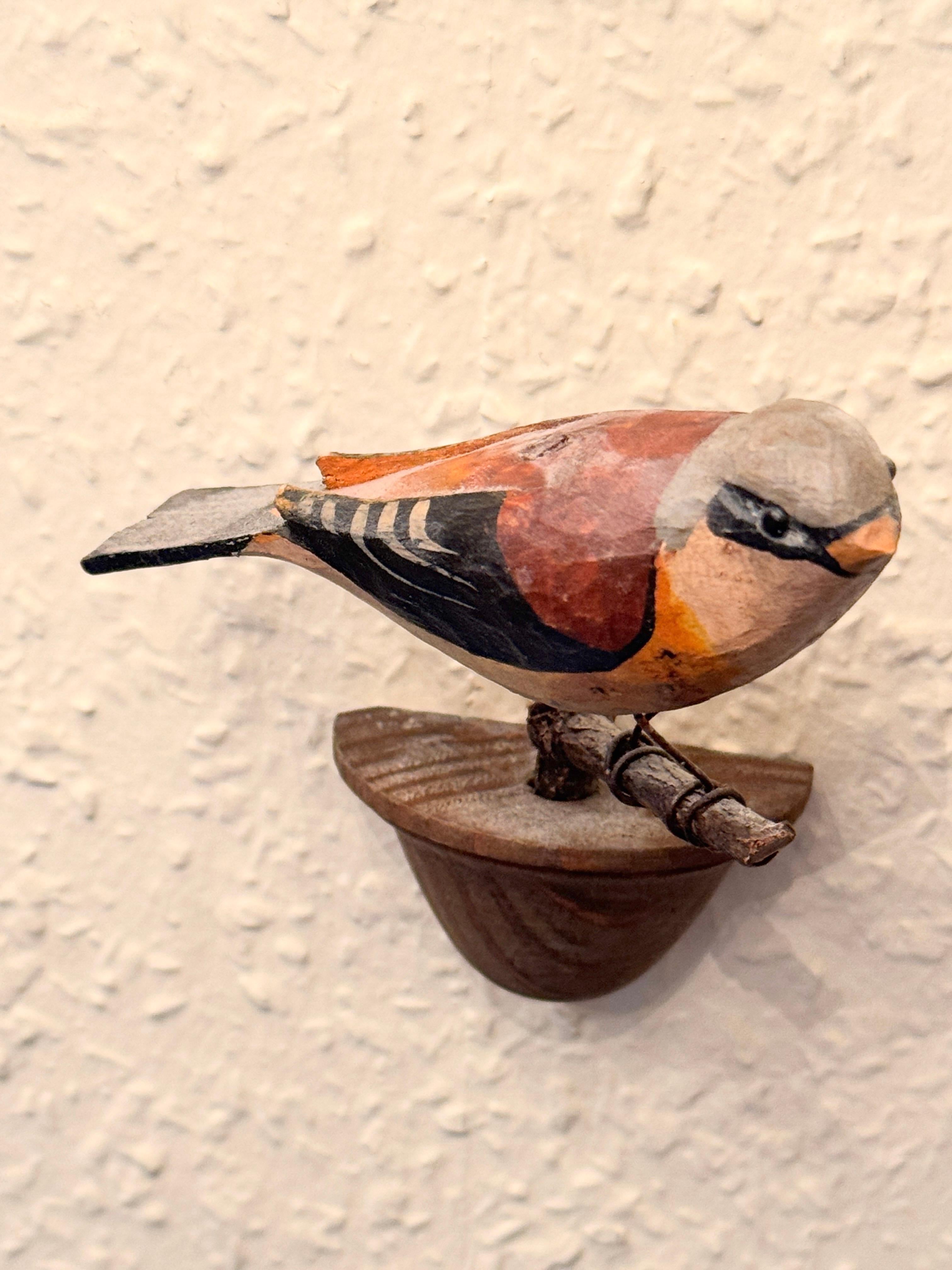 Cute Vichtauer Hand geschnitzt Wood Bird Black Forest Volkskunst Österreich 1900s im Angebot 5