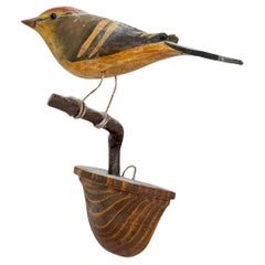 Cute Vichtauer Hand Carved Wood Bird Black Forest Folk Art Austria 1900s