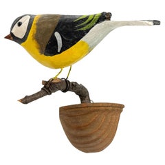 Cute Vichtauer Hand Carved Wood Bird Black Forest Folk Art Austria 1910s