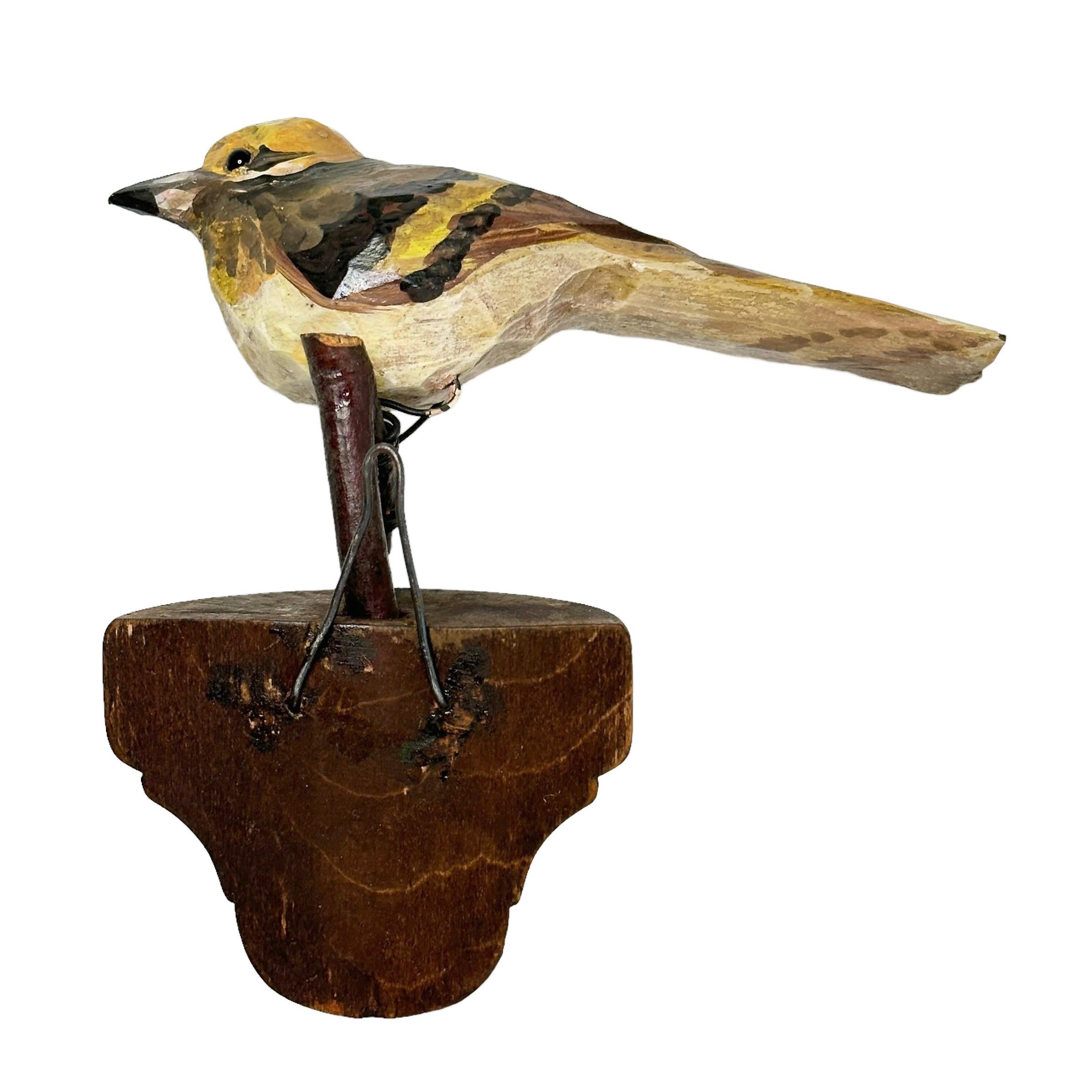 20th Century Cute Vichtauer Hand Carved Wood Bird, Black Forest Folk Art, Austria, 1910s For Sale