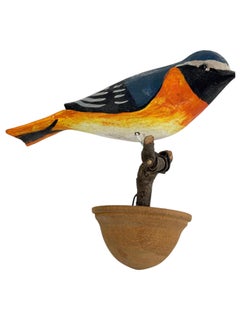 Cute Viechtauer Hand Carved Wood Bird, Black Forest Folk Art, Austria, 1920s