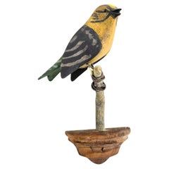 Antique Cute Vichtauer Hand Carved Wood Bird, Black Forest Folk Art, Austria, 1920s