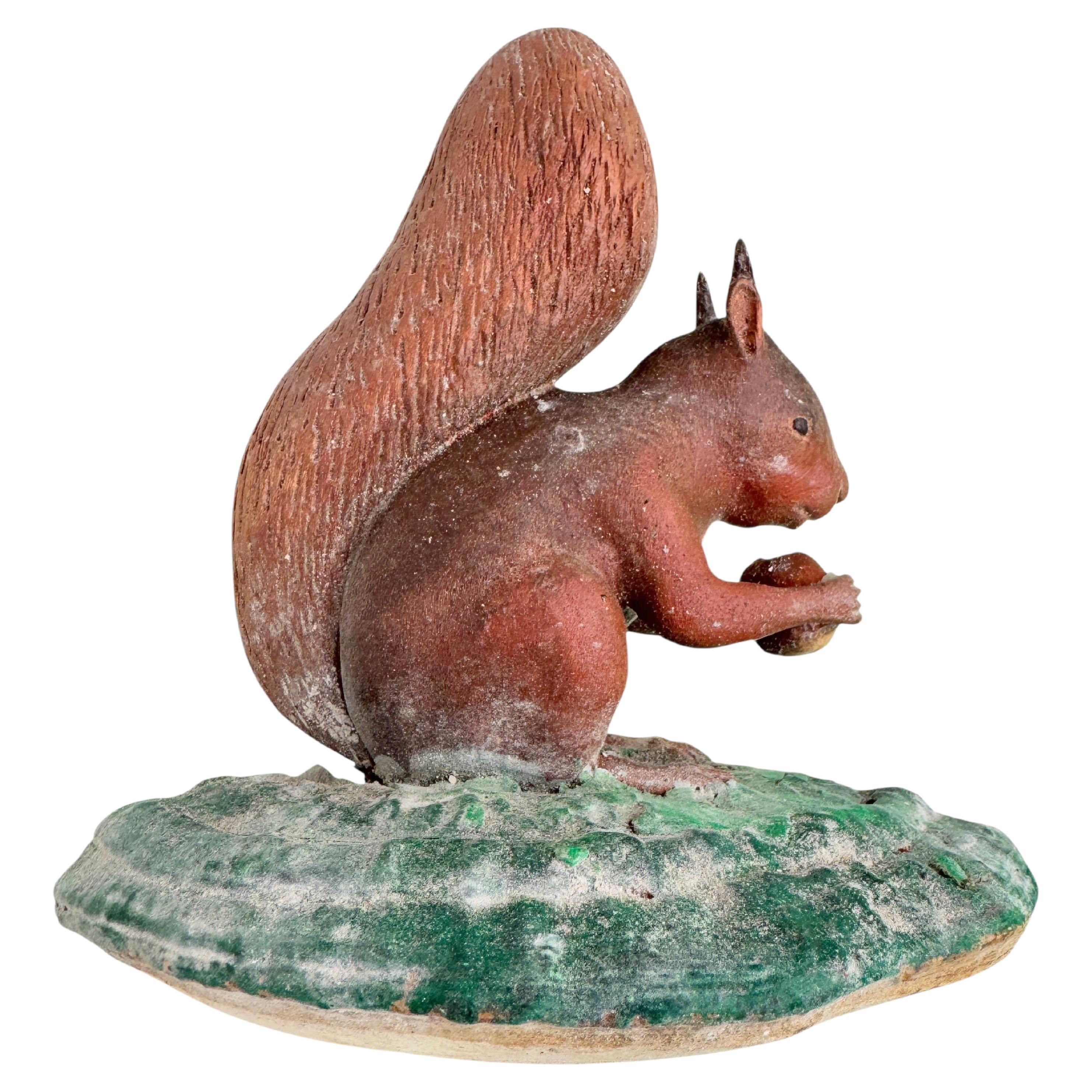 Cute Viechtauer Carved Wood Squirrel Folk Art Black Forest Antique Austria 1910s