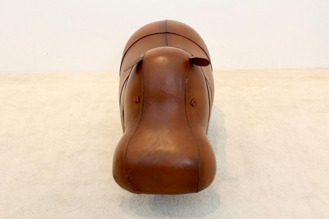 Mid-Century Modern Cute Vintage Omersa Brown Leather Baby Hippo