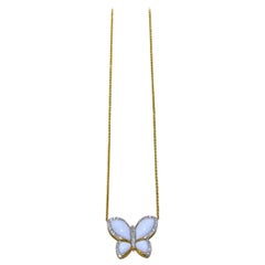 Cute White Agate & Diamond Necklace In 14k
