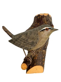 cute Wren Viechtauer Hand Carved Wood Bird, Black Forest Folk Art, Austria