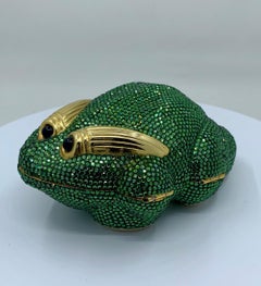 Cutest Judith Leiber Green Crystal Frog Minaudiere Evening Bag