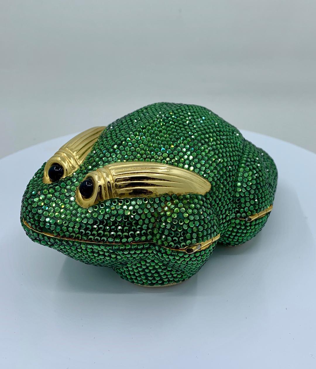 Black Cutest Judith Leiber Green Crystal Frog Minaudiere Evening Bag 