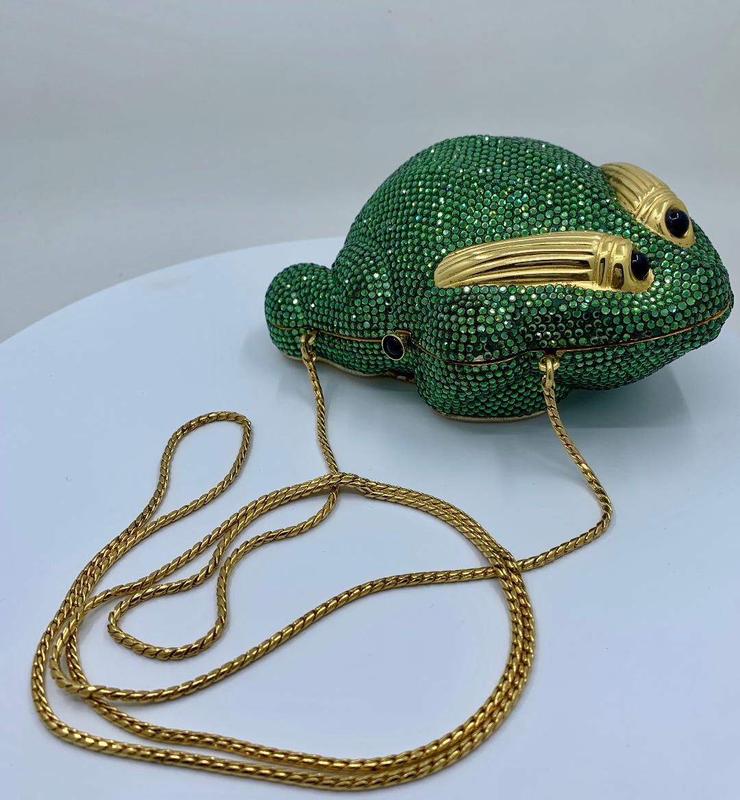 Cutest Judith Leiber Green Crystal Frog Minaudiere Evening Bag  1