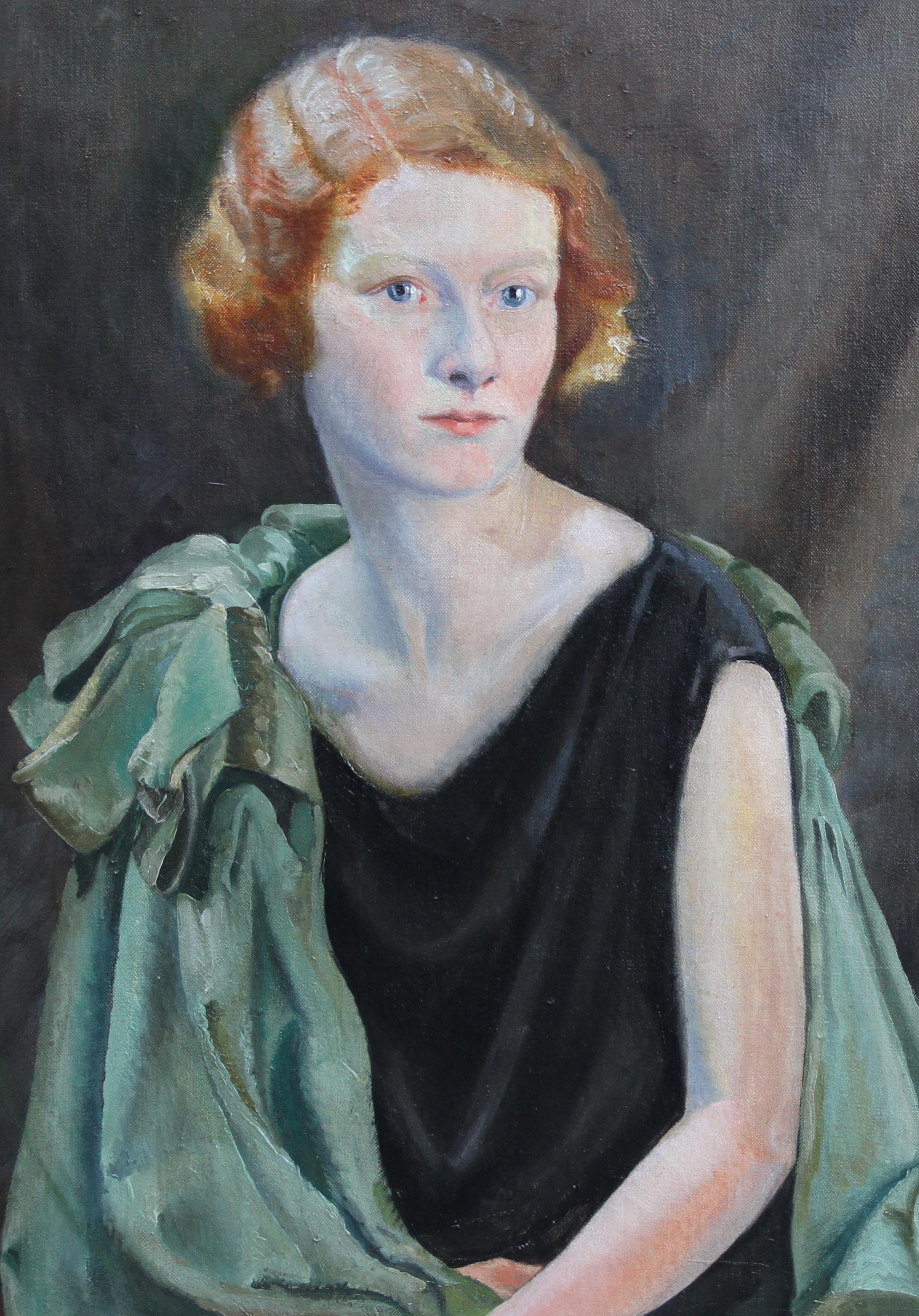 Portrait de la fille de l'artiste Julian Orde  Poète britannique  Peinture à l'huile des années 1930 - Art déco Painting par Cuthbert Orde