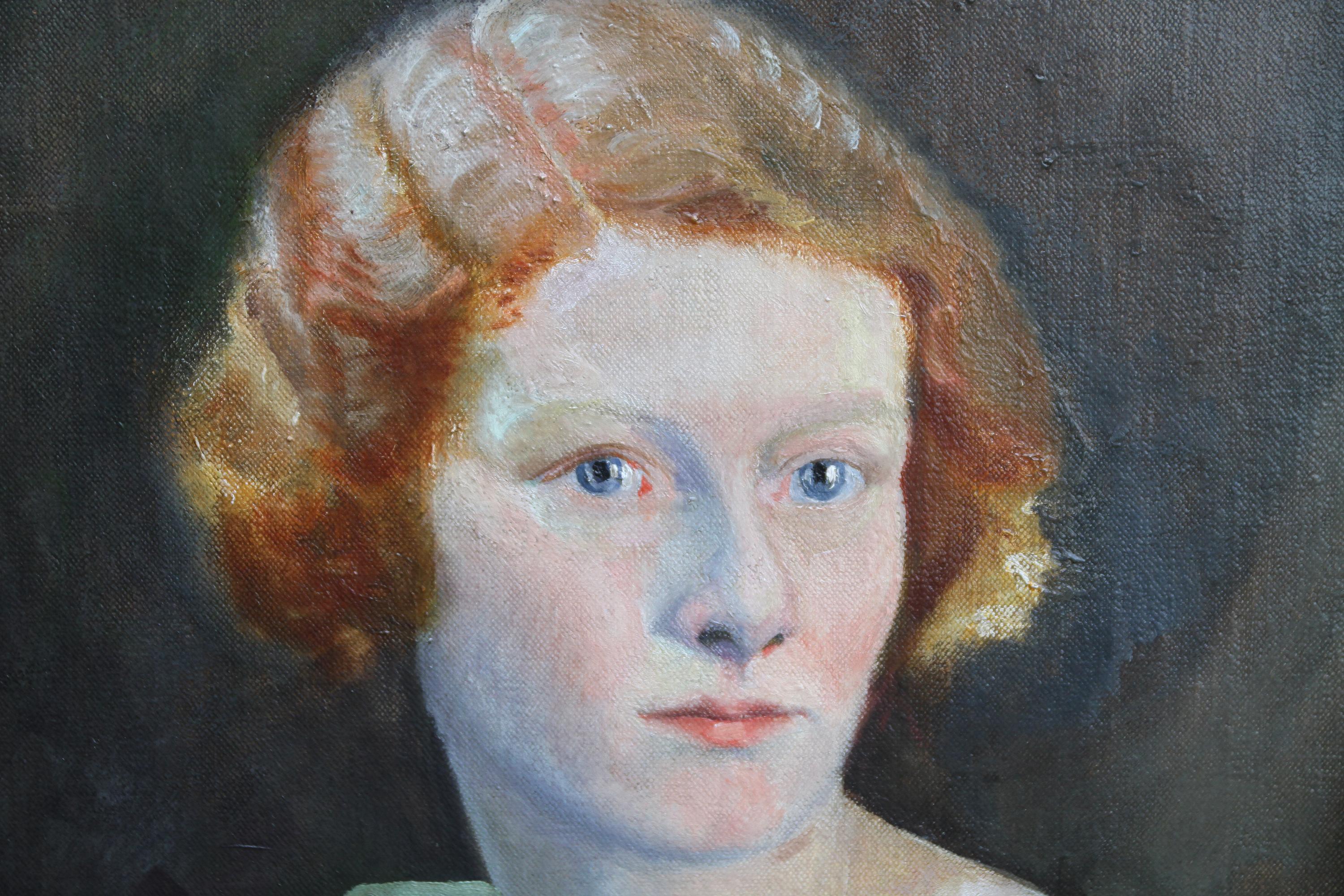 Portrait de la fille de l'artiste Julian Orde  Poète britannique  Peinture à l'huile des années 1930 en vente 1