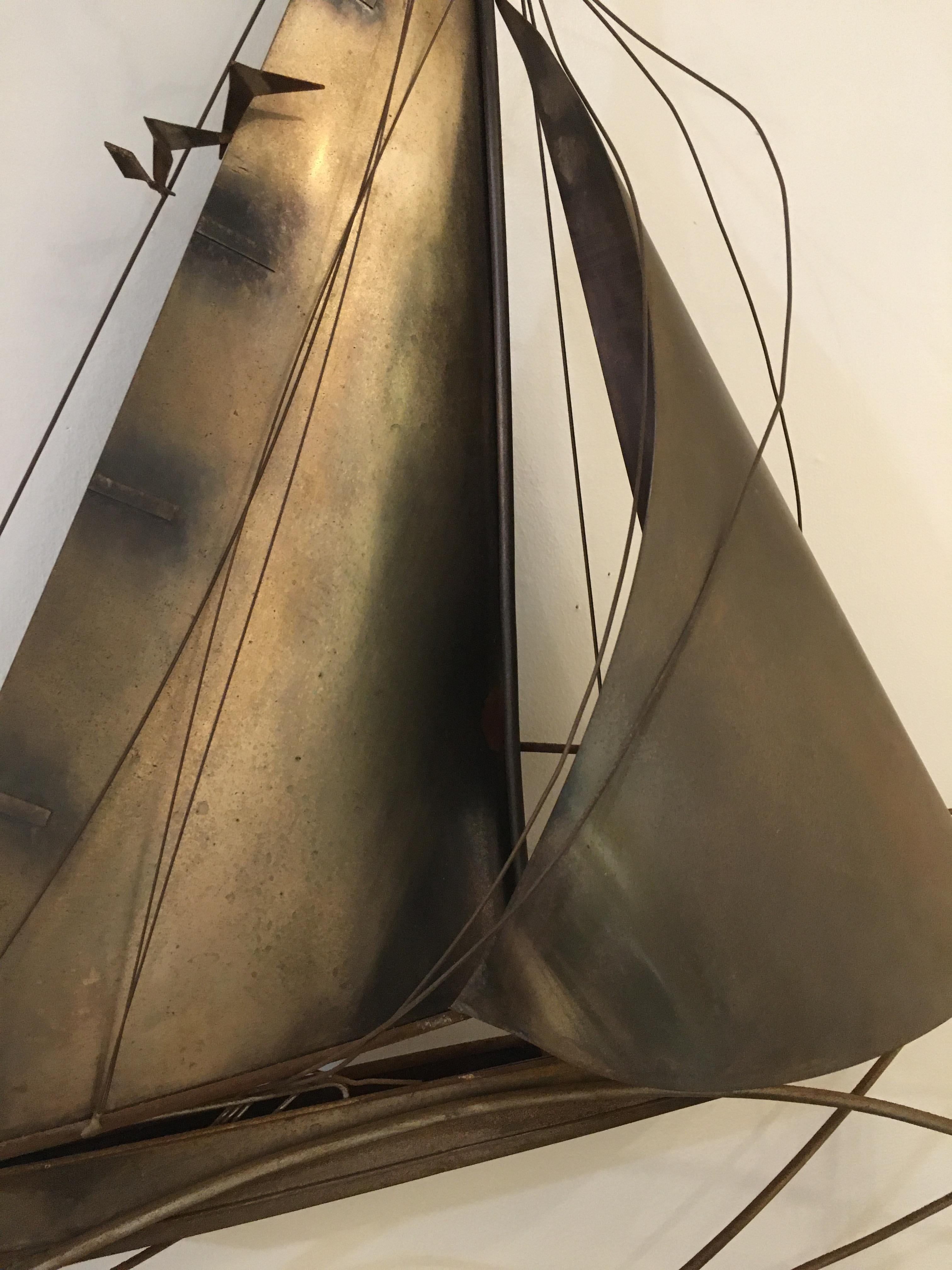 Cutis Jeré Brutalist Brass Sailboat Sculpture, 1977 In Good Condition In Nantucket, MA