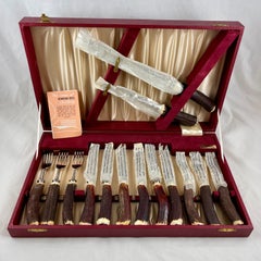 Cutlass Leppington Sheffield Stainless and Stag Horn Cutlery Cased Set 14 Pieces