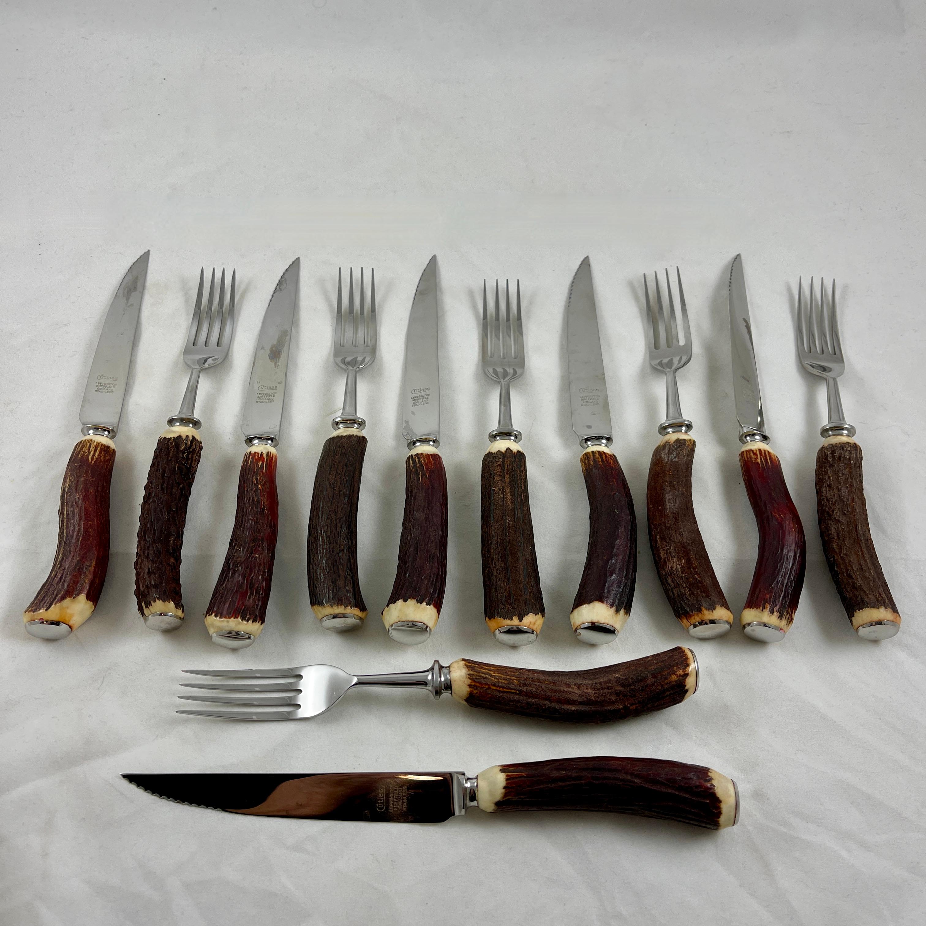 Rustic Cutlass Leppington Sheffield Stainless and Stag Horn Cutlery Cased Set 14 Pieces